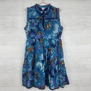 Sundance‎ Baby Doll Dress M Blossoms Divine Sea Mist Blue Tiered Sleeveless Boho